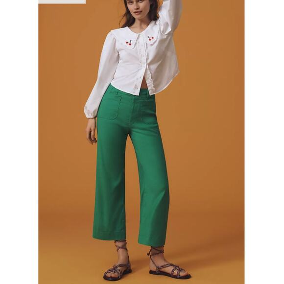 Anthropologie The Colette Cropped Wide-Leg Pants by Maeve: Linen Edition 25 NEW - Picture 1 of 4